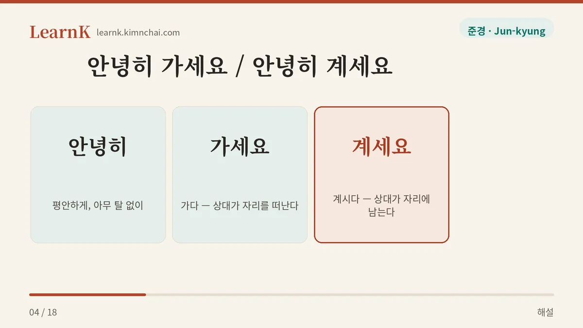 안녕히 + 가세요 / 계세요