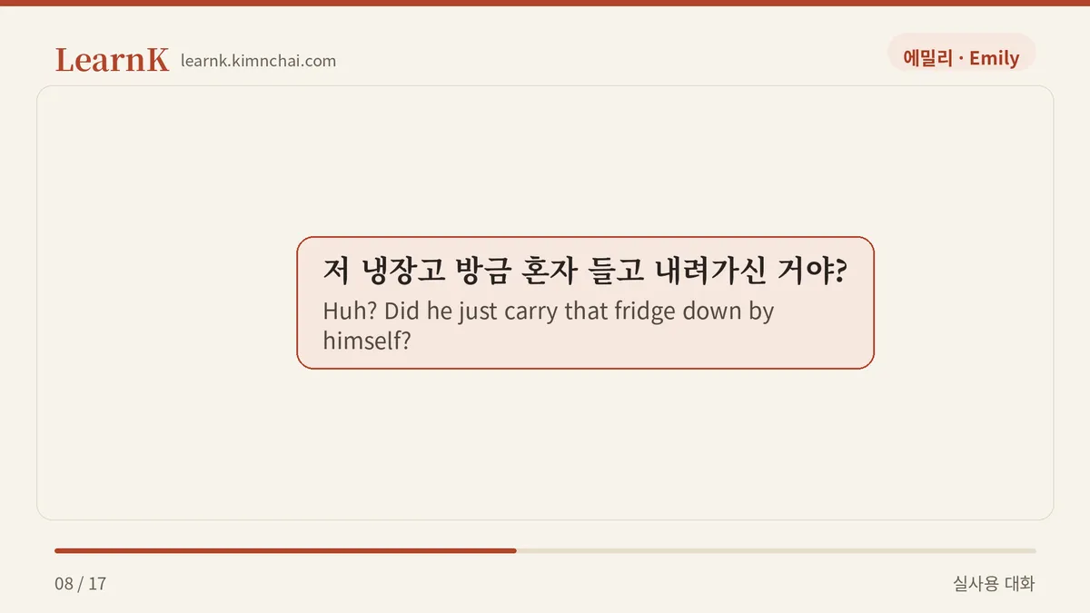 저 냉장고 방금 혼자 들고 내려가신 거야?