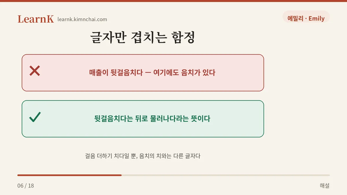 뒷걸음치다는 다른 말