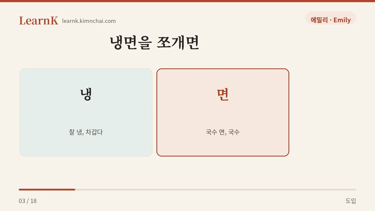 냉면 = 냉 + 면