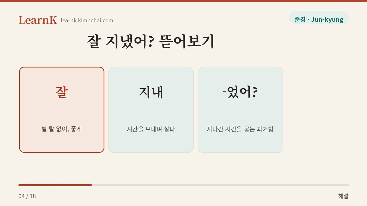 잘 + 지내 + 었어?