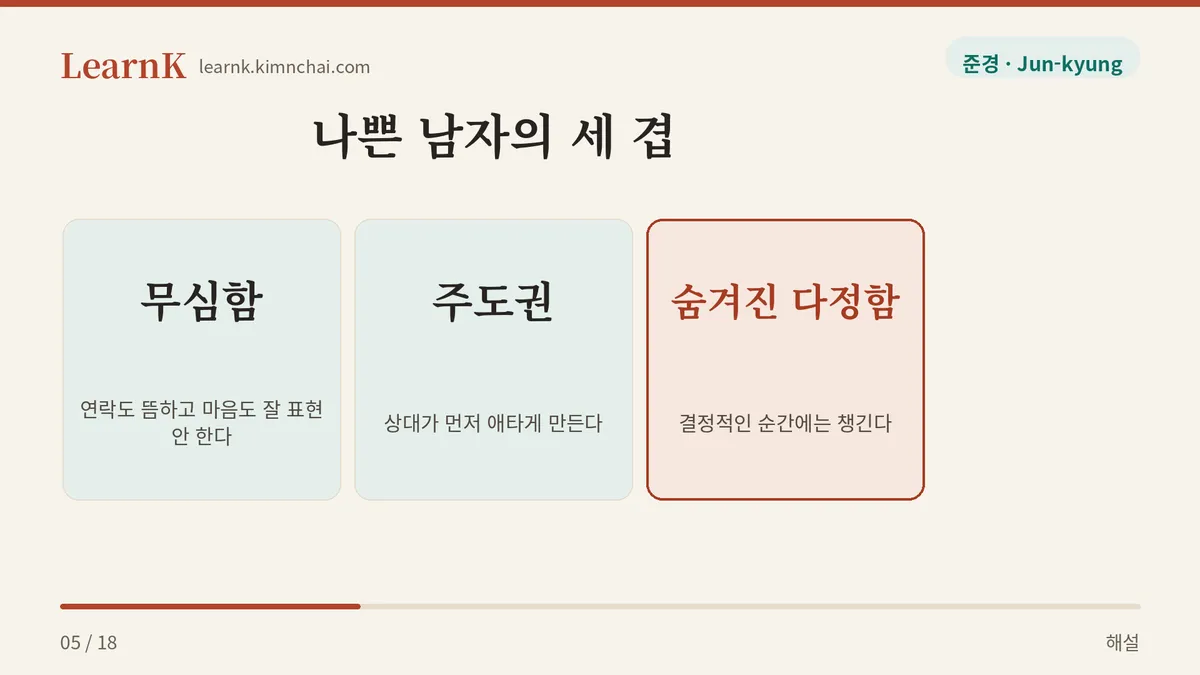 무심함, 주도권, 숨은 다정함