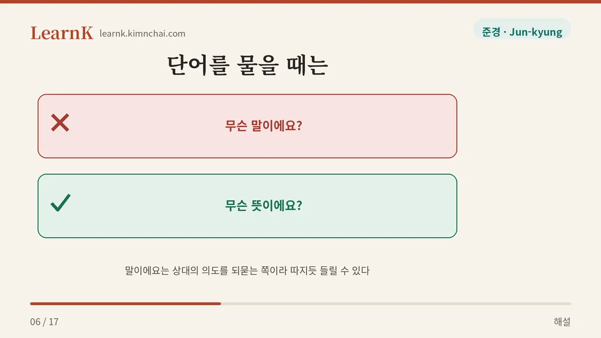 뜻이에요 vs 말이에요